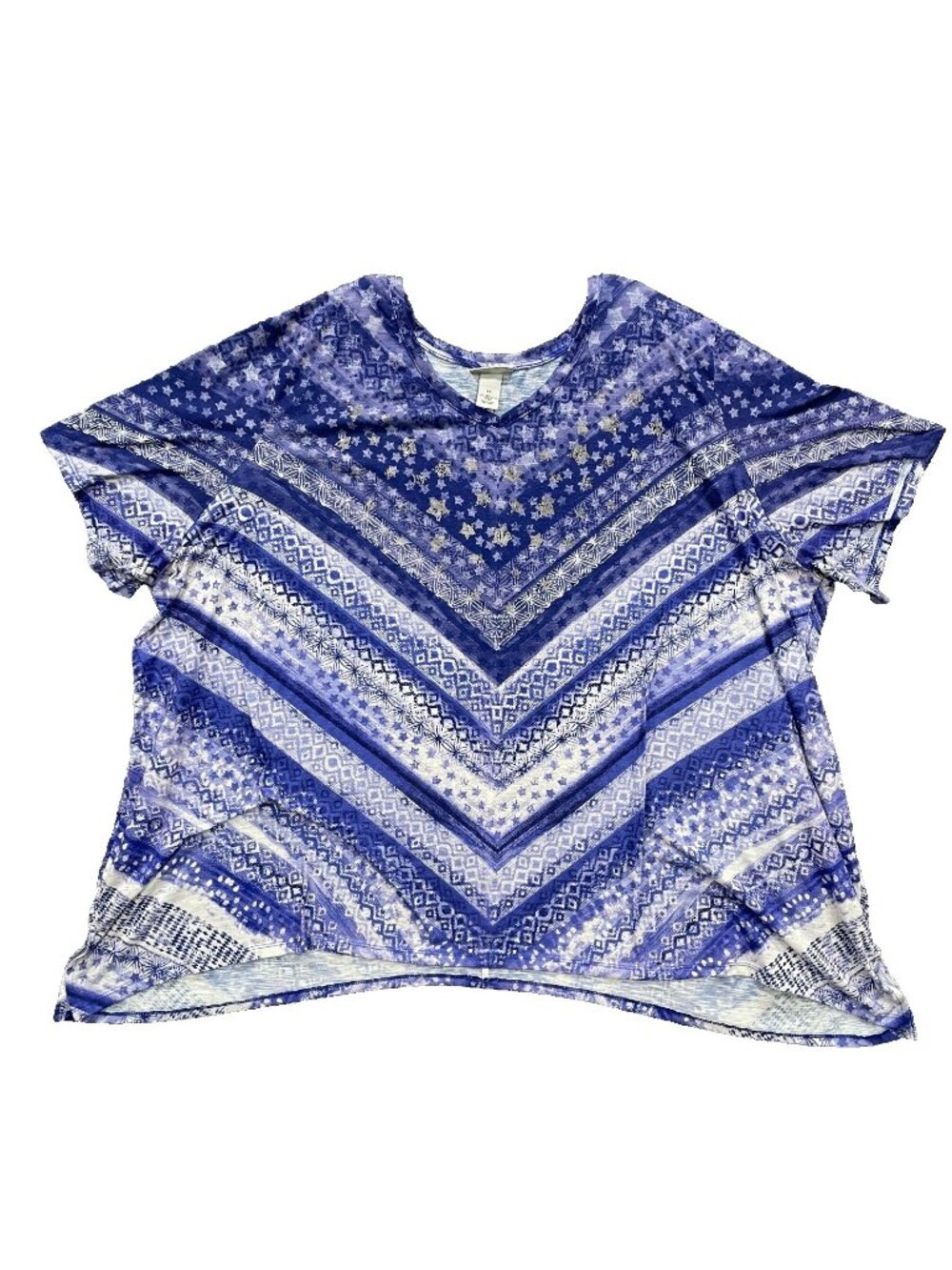 Catherines Top Womens Size 4X Purple Geometric Soft Stretchy Casual Short Sleeve